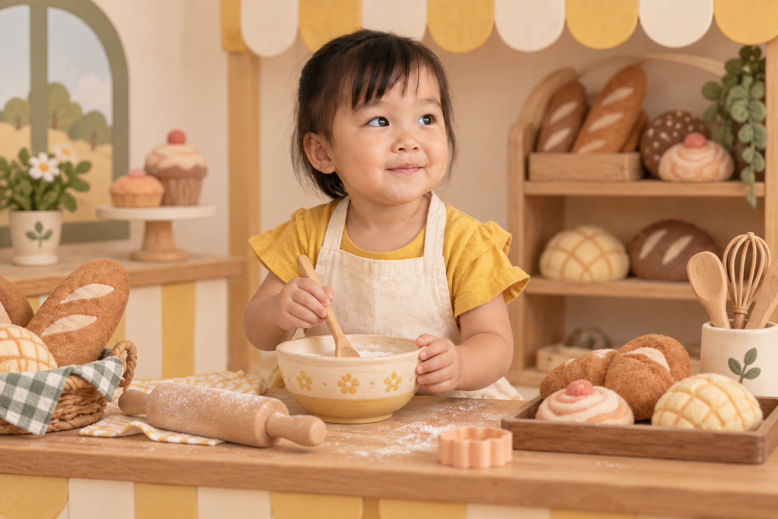 Ảnh studio bé trong set bếp bánh